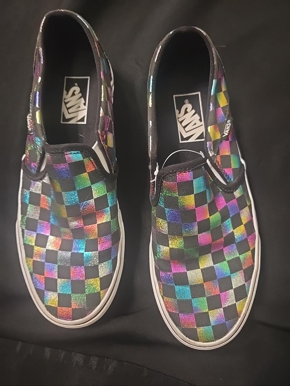 Vans Classic Slip-On Iridescent Rainbow Checkerboard Metallic Shoes
